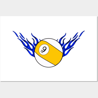 9 Ball with Blue Flames Posters and Art